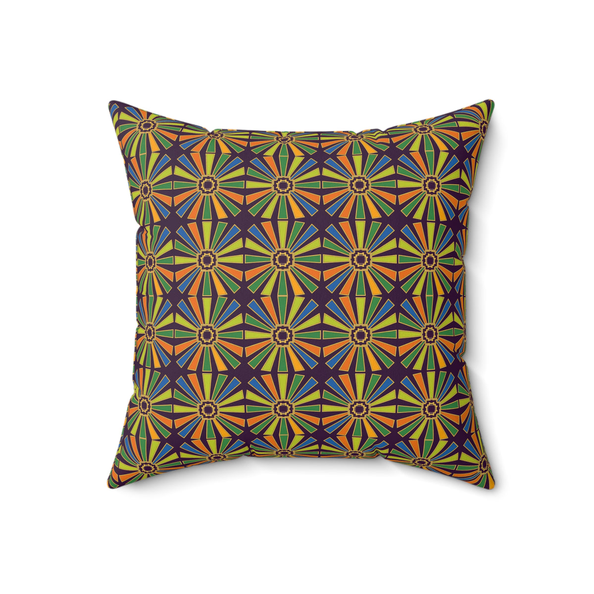 Sunray Medallion Grid Faux Suede Cushion – Art Deco Geometric Pattern