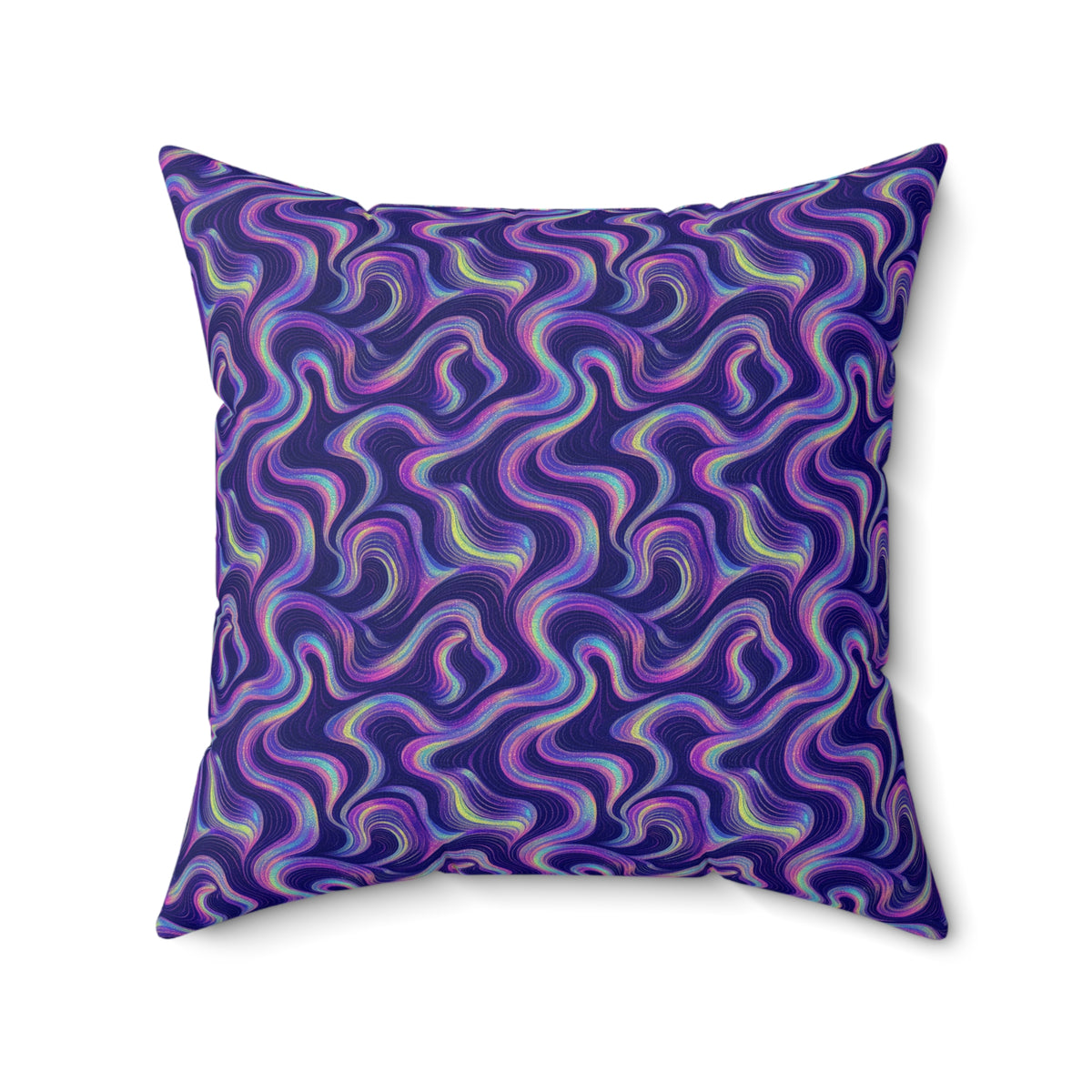 Opal Ribbon Flow Faux Suede Cushion – Holographic-Look Fluid Art Pattern
