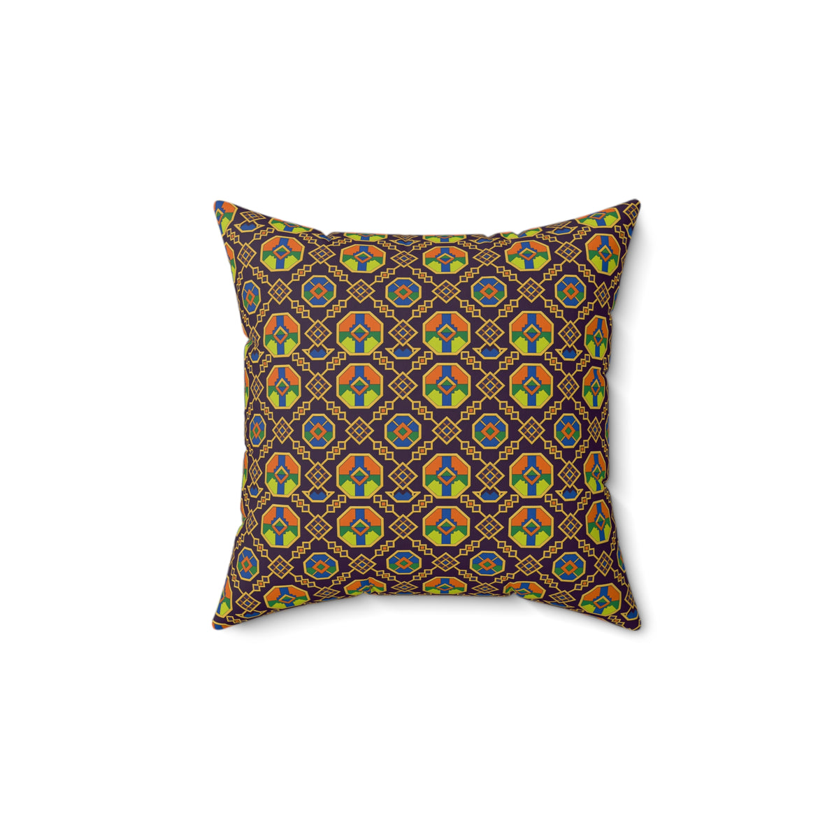 Octagon Enamel Lattice Faux Suede Cushion – Art Deco Geometric Pattern