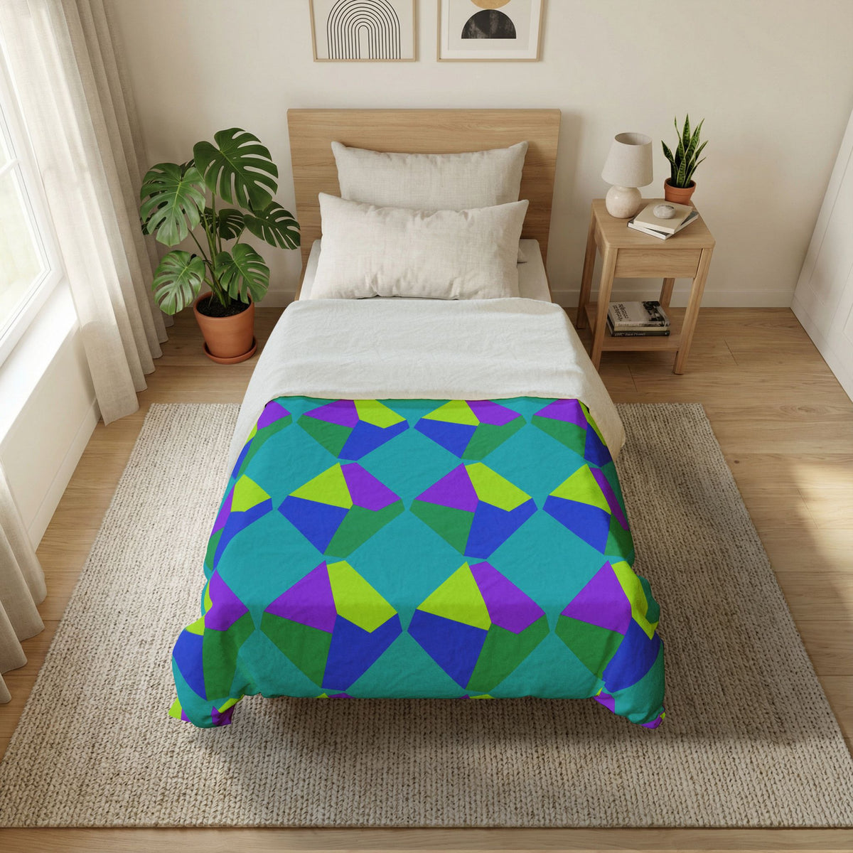 Grand Fractured Rhombus Cotton Duvet Cover – Peacock Jewel