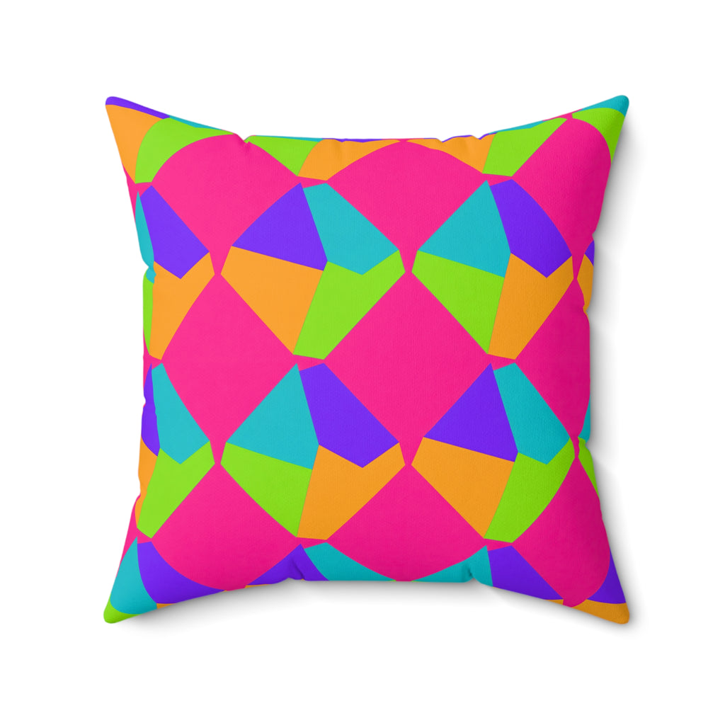 Grand Fractured Rhombus Faux Suede Cushion – Tropical Punch