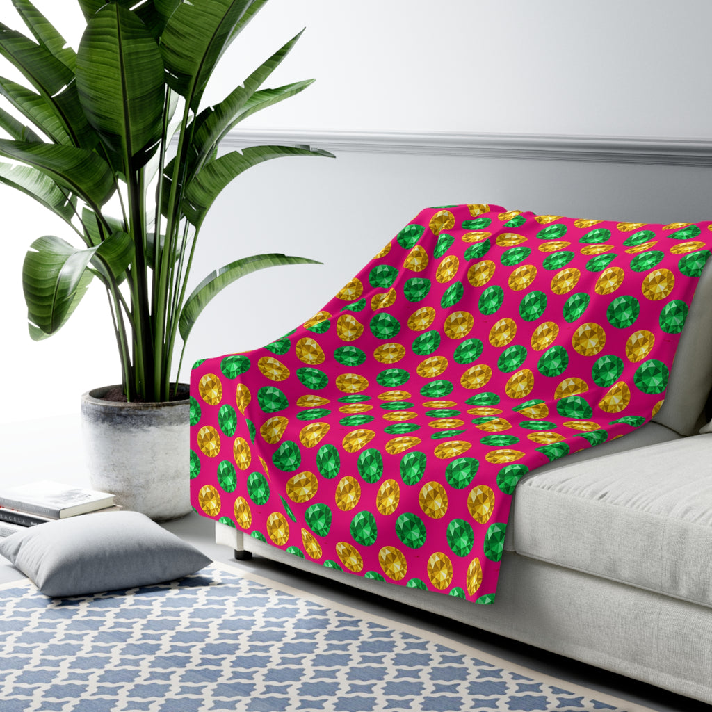 Half-Drop Gem Grid Sherpa Fleece Blanket – Faceted Gem Geometric Pattern