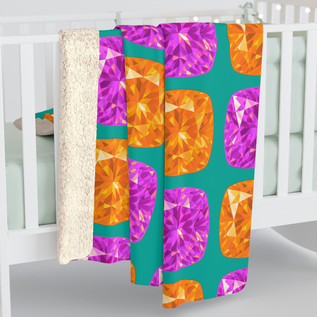Giant Cut Gem Grid Sherpa Fleece Blanket – Peacock Jewel