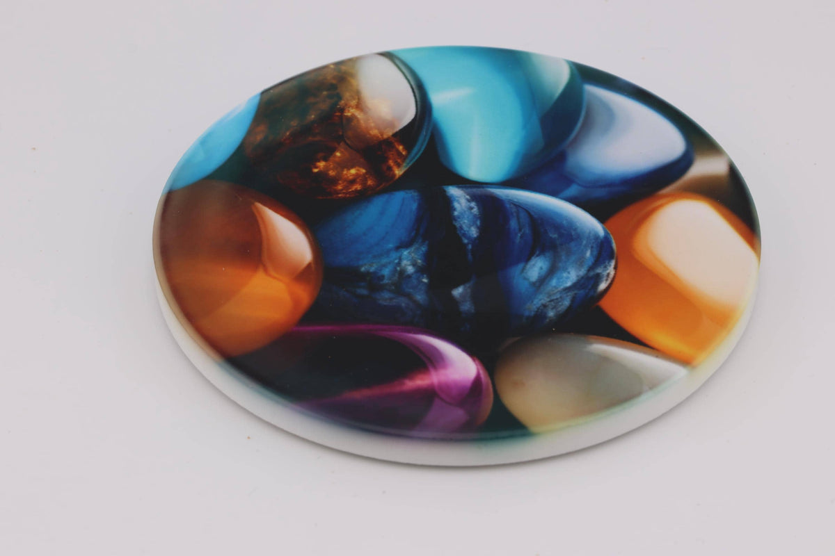 AI24046C  Pebbles - Multi coloured Round Ceramic Coasters- Set of 6, gift for all occasions, Designed and made in Britain