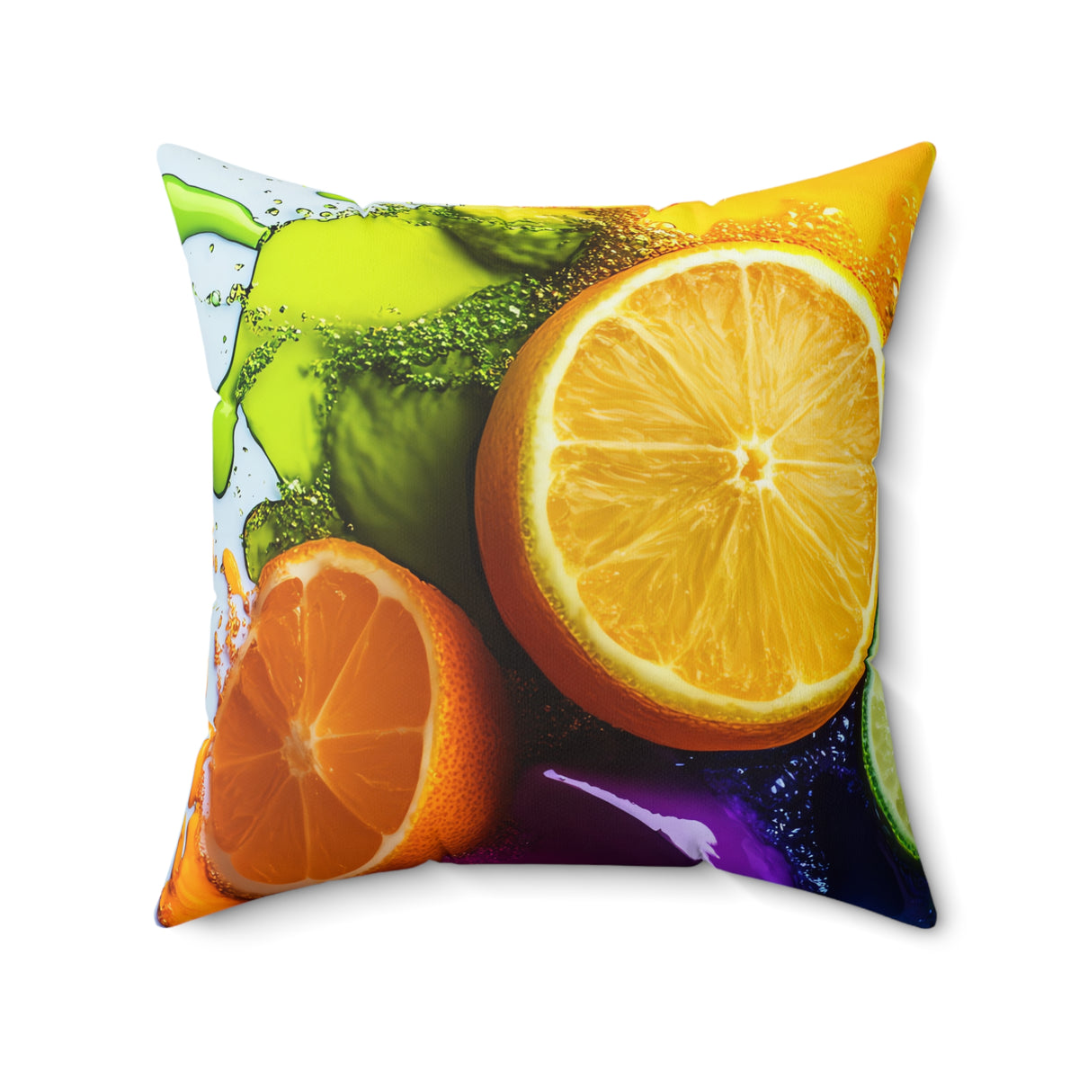 Citrus Splash Faux Suede Cushion – Fruit Splash Art