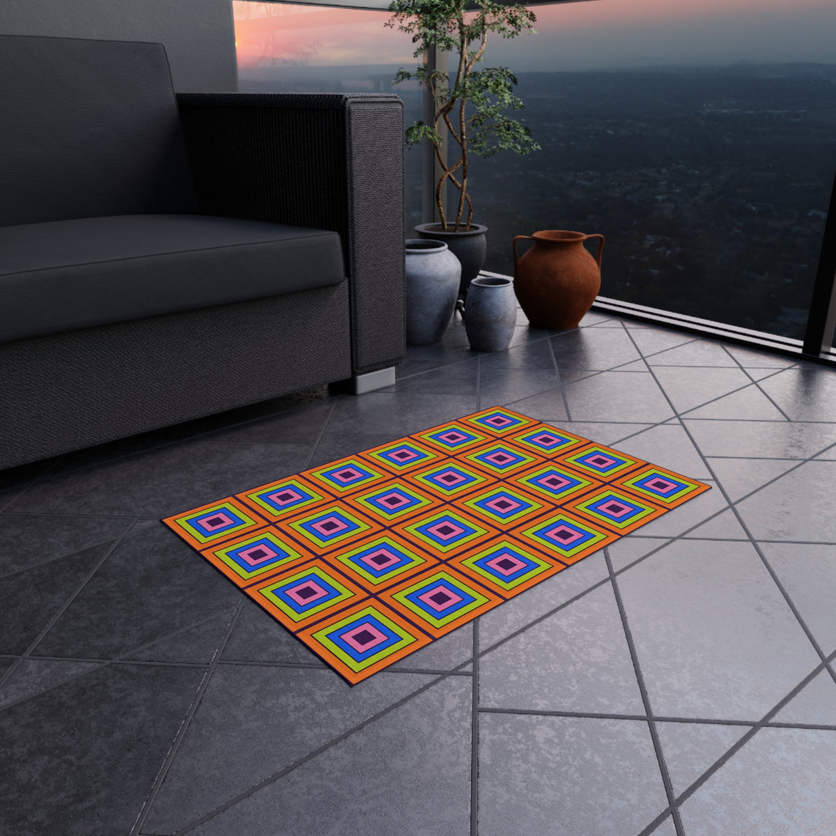 Concentric Square Pop Outdoor Rug – Op-Art Pattern