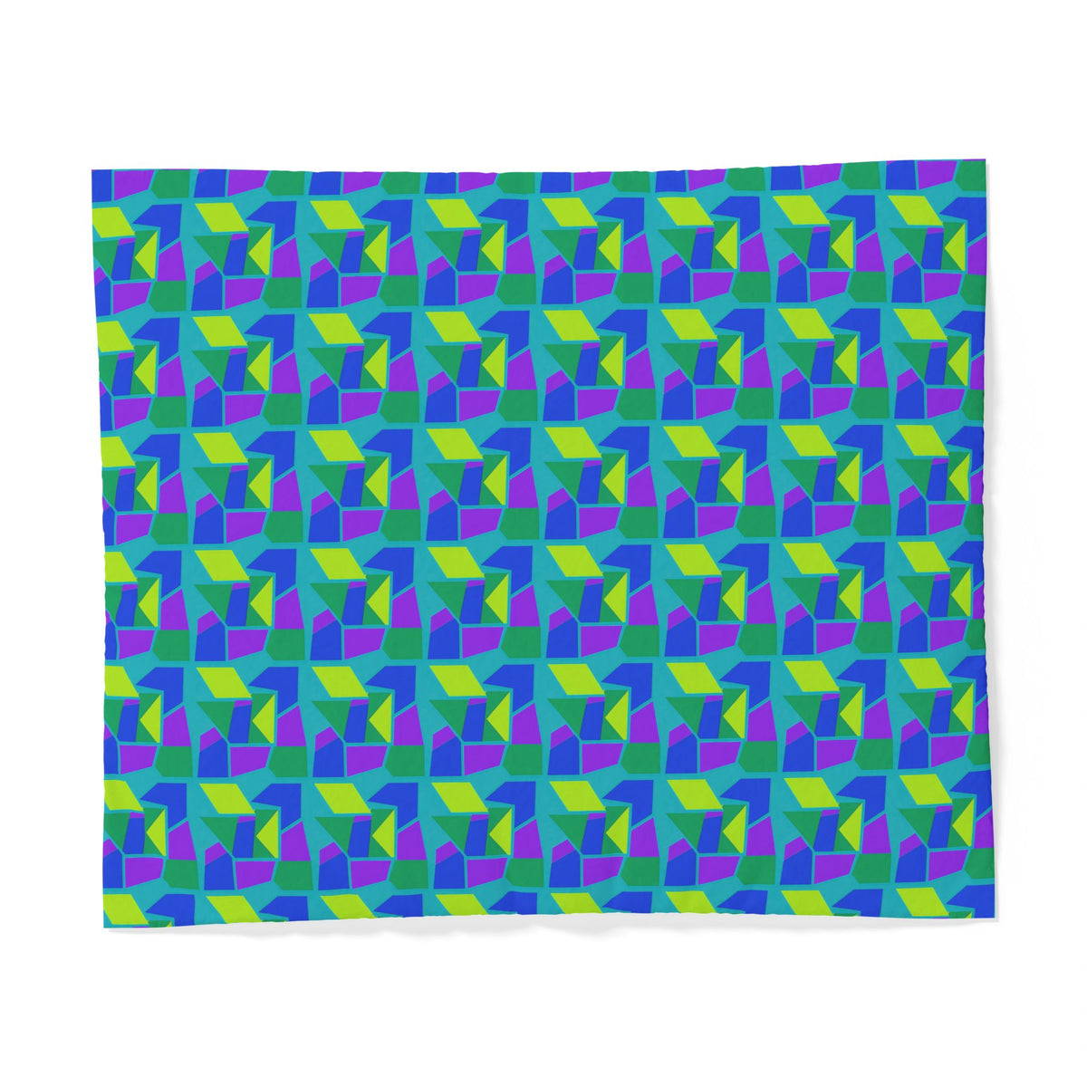 Cubist Block Quilt Cotton Duvet Cover – Peacock Jewel