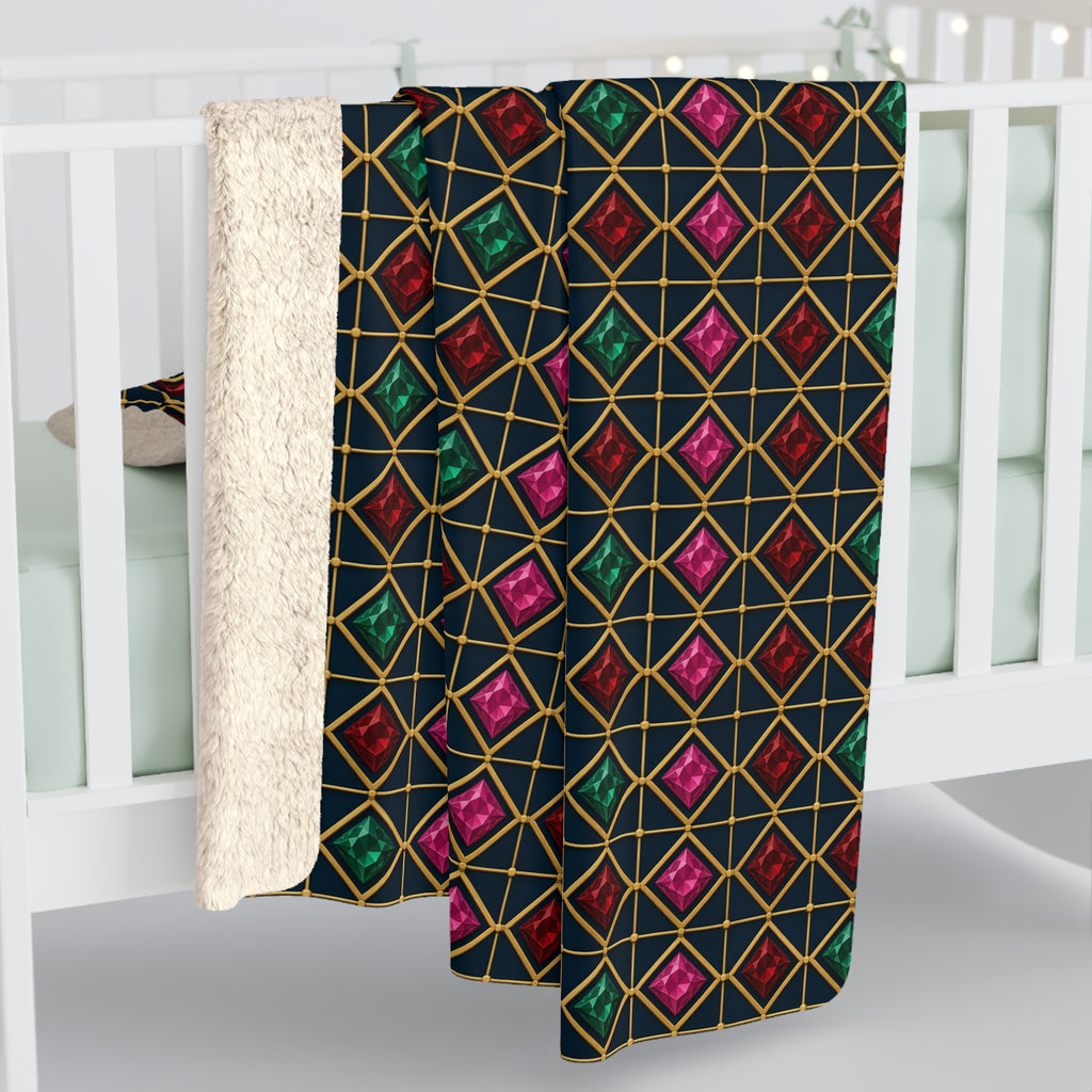 Gold Diamond Trellis Sherpa Fleece Blanket – Art Deco Pattern