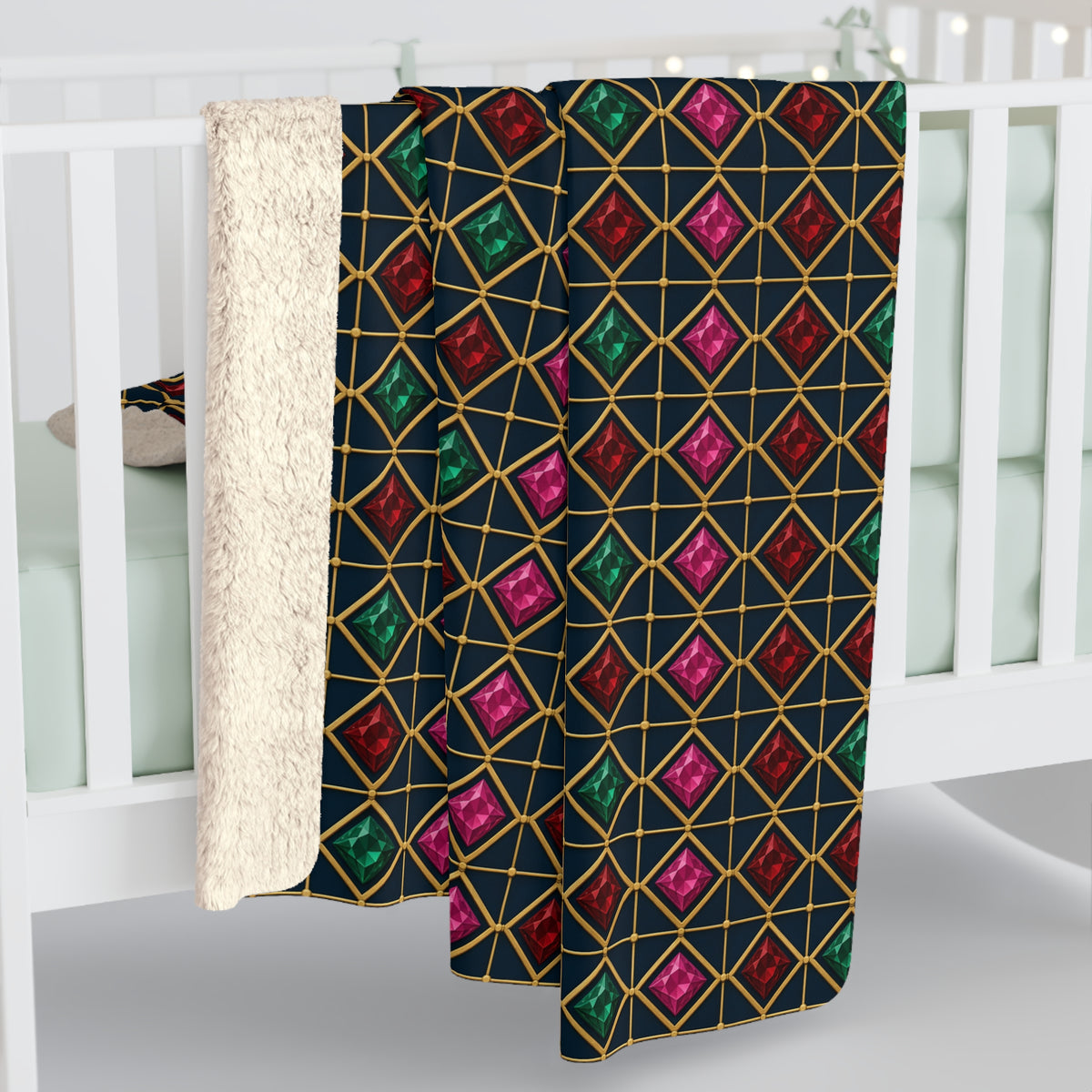 Gold Diamond Trellis Sherpa Fleece Blanket – Art Deco Pattern