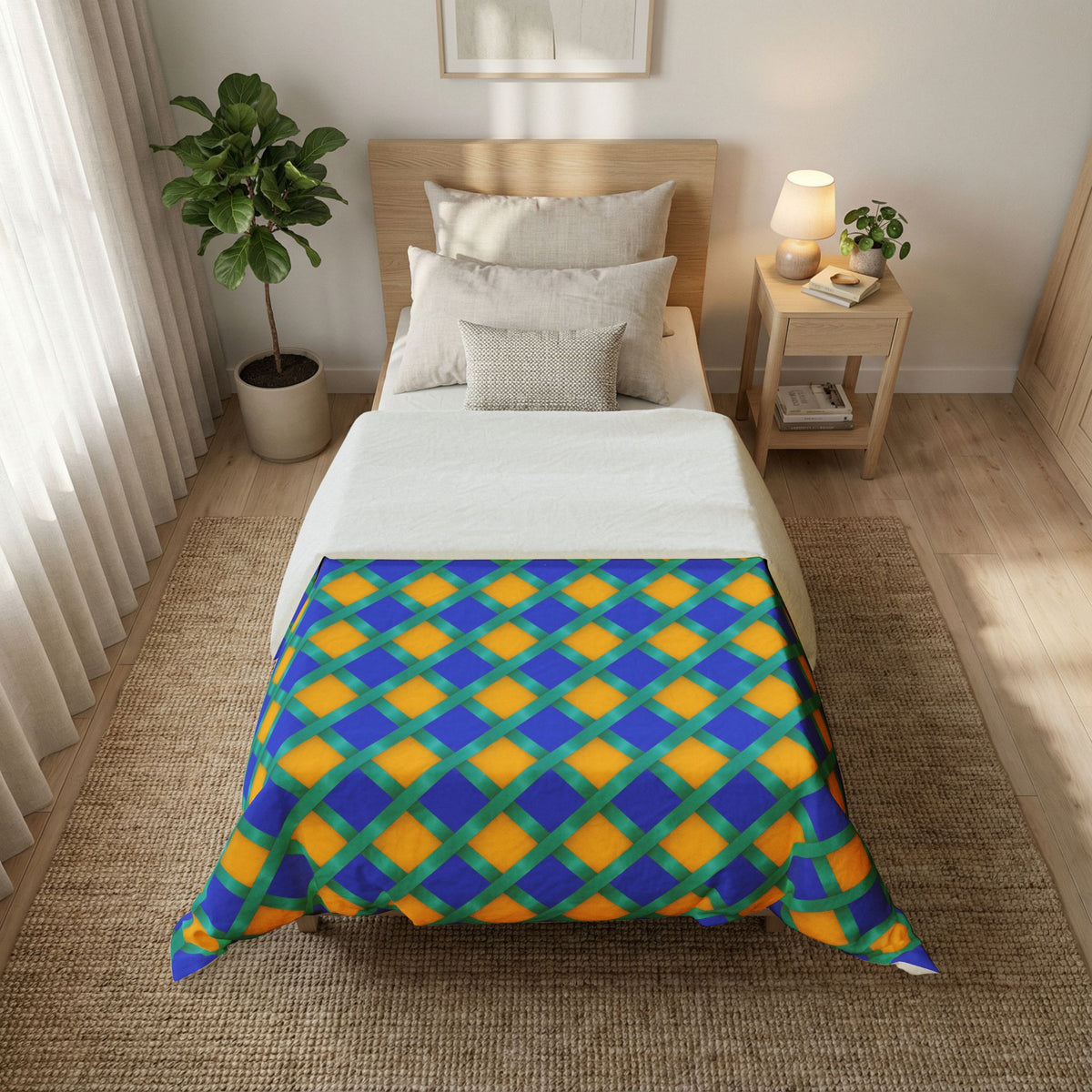 Broad Gold Diamond Trellis Cotton Duvet Cover – Peacock Jewel