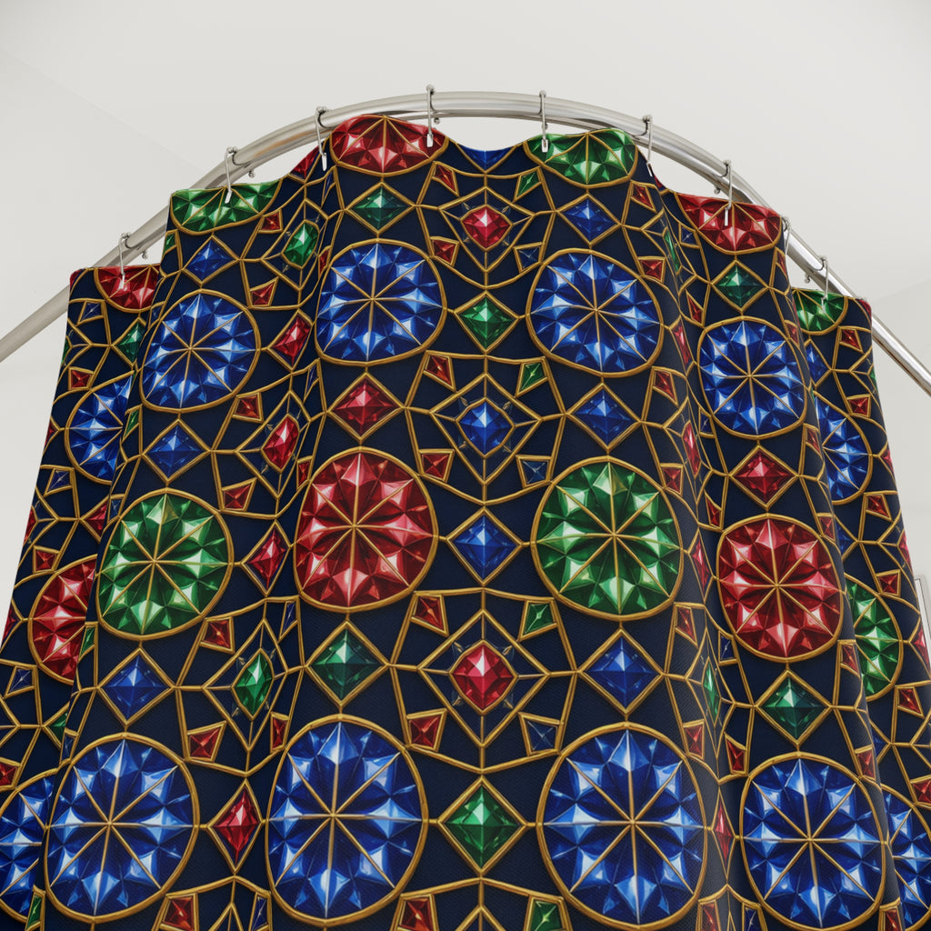 Gem Facet Medallions Shower Curtain – Kaleidoscopic Pattern