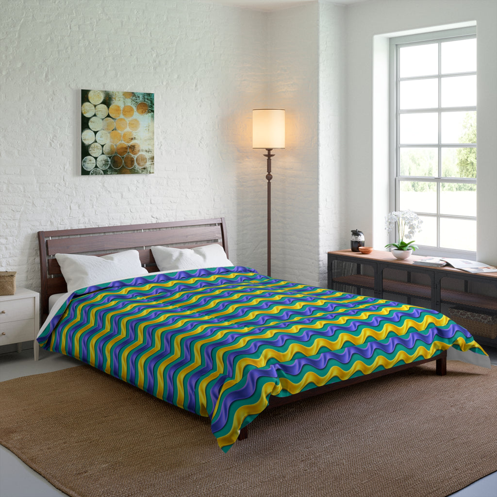 Satin Wave Bands Comforter – Peacock Jewel