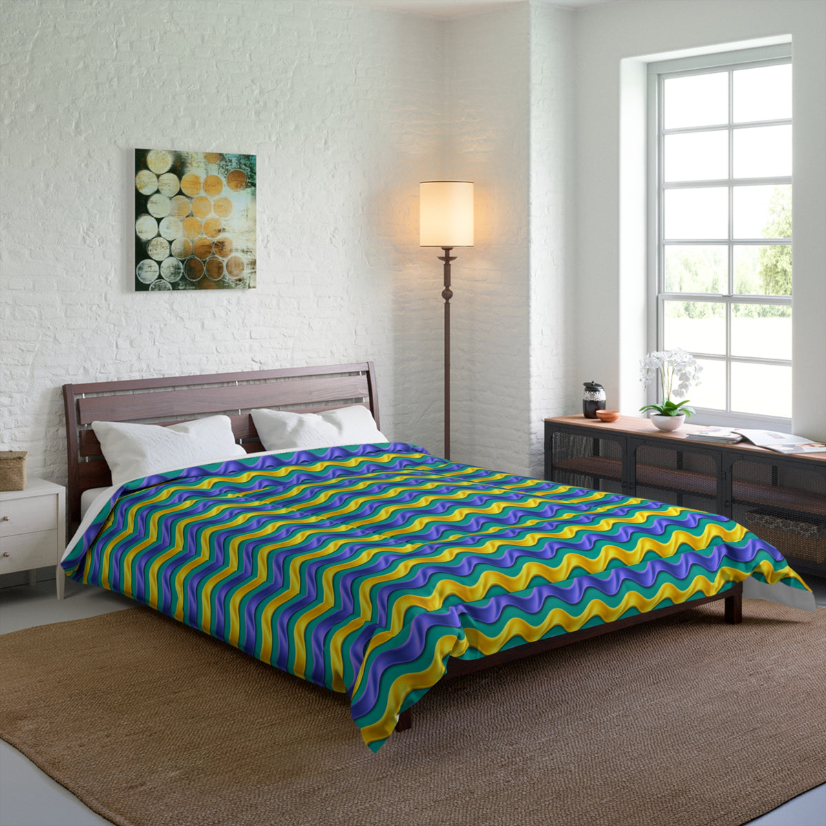 Satin Wave Bands Comforter – Peacock Jewel