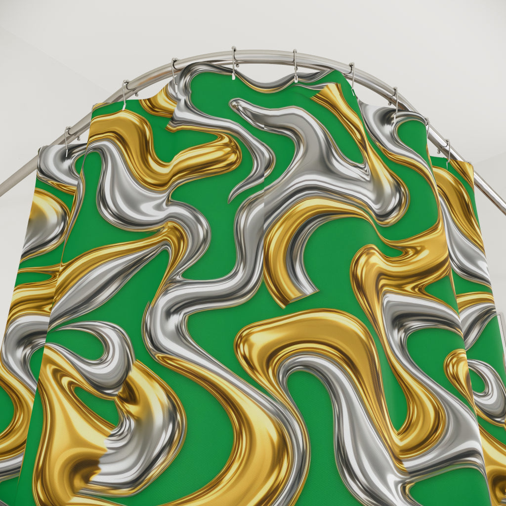 Broad Melting Gold Ribbons Shower Curtain – Liquid Chrome Pattern