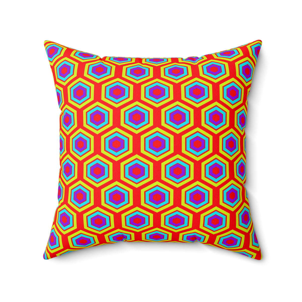 Concentric Hexagon Ripple Faux Suede Cushion – Op-Art Hexagons Pattern