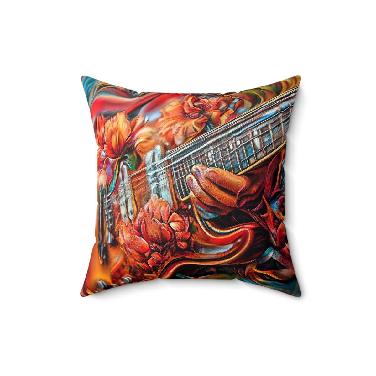 Floral Rock Guitar Faux Suede Cushion – Psychedelic Music Art
