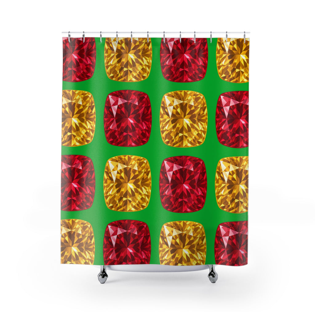 Giant Cut Gem Grid Shower Curtain – Faceted Gem Geometric Pattern