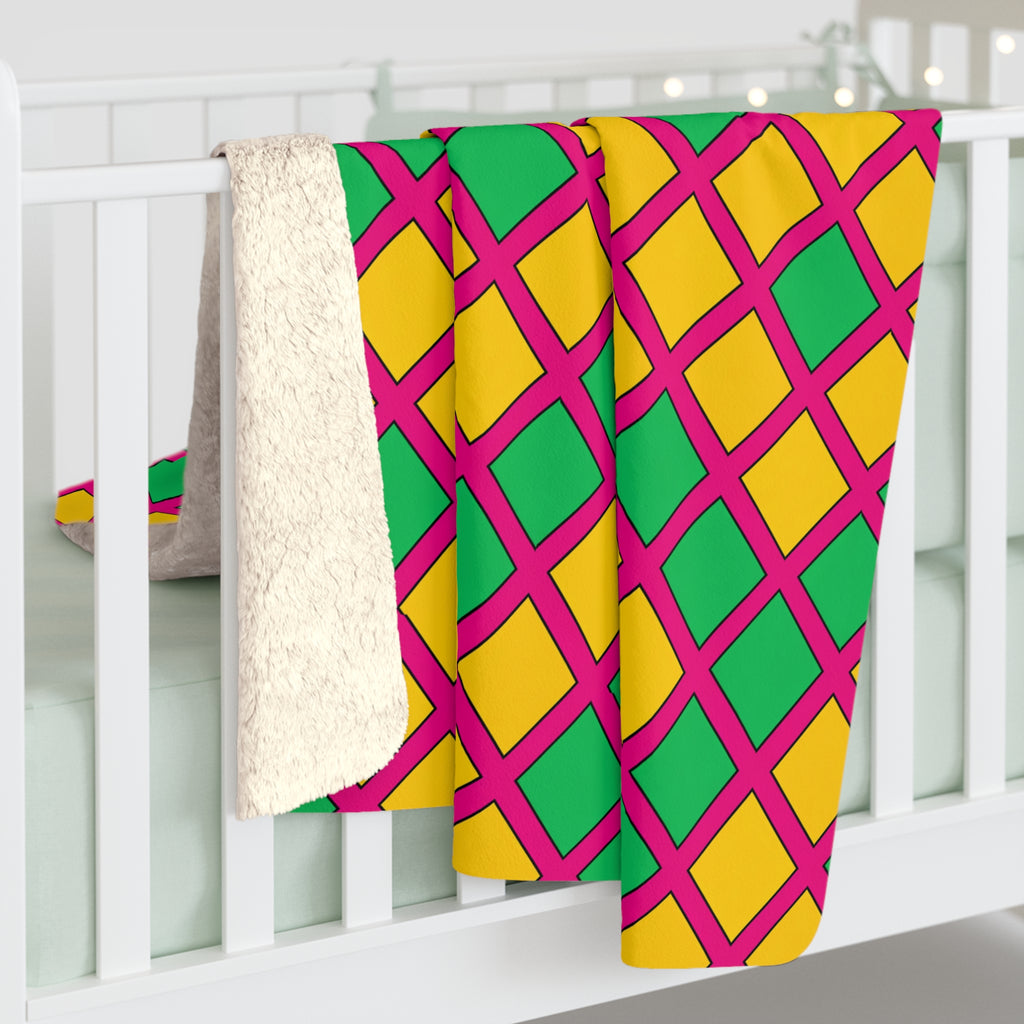 Harlequin Gold Grid Sherpa Fleece Blanket – Harlequin Geometric Pattern