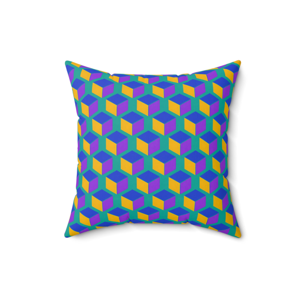 Giant Faceted Cubes II Faux Suede Cushion – Peacock Jewel