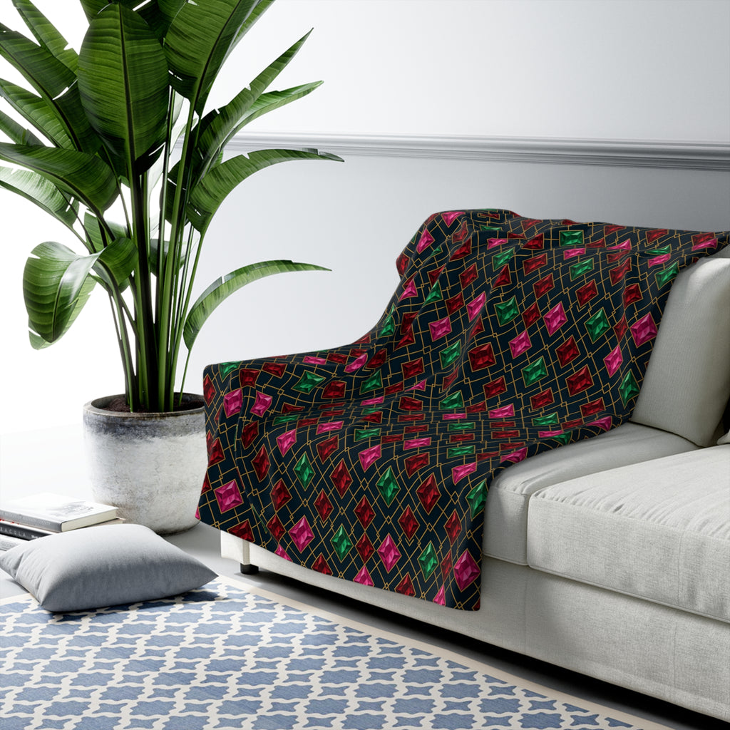 Jewel Argyle Sherpa Fleece Blanket – Art Deco Pattern