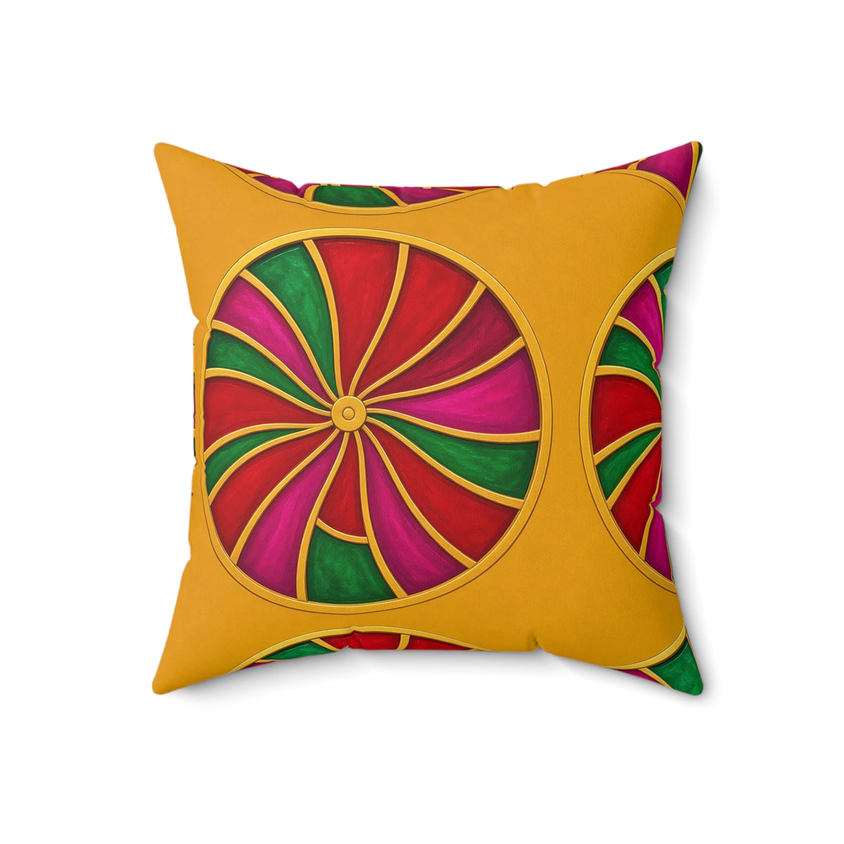 Grand Kaleido Jewel Wheels Faux Suede Cushion – Kaleidoscopic Medallion Pattern