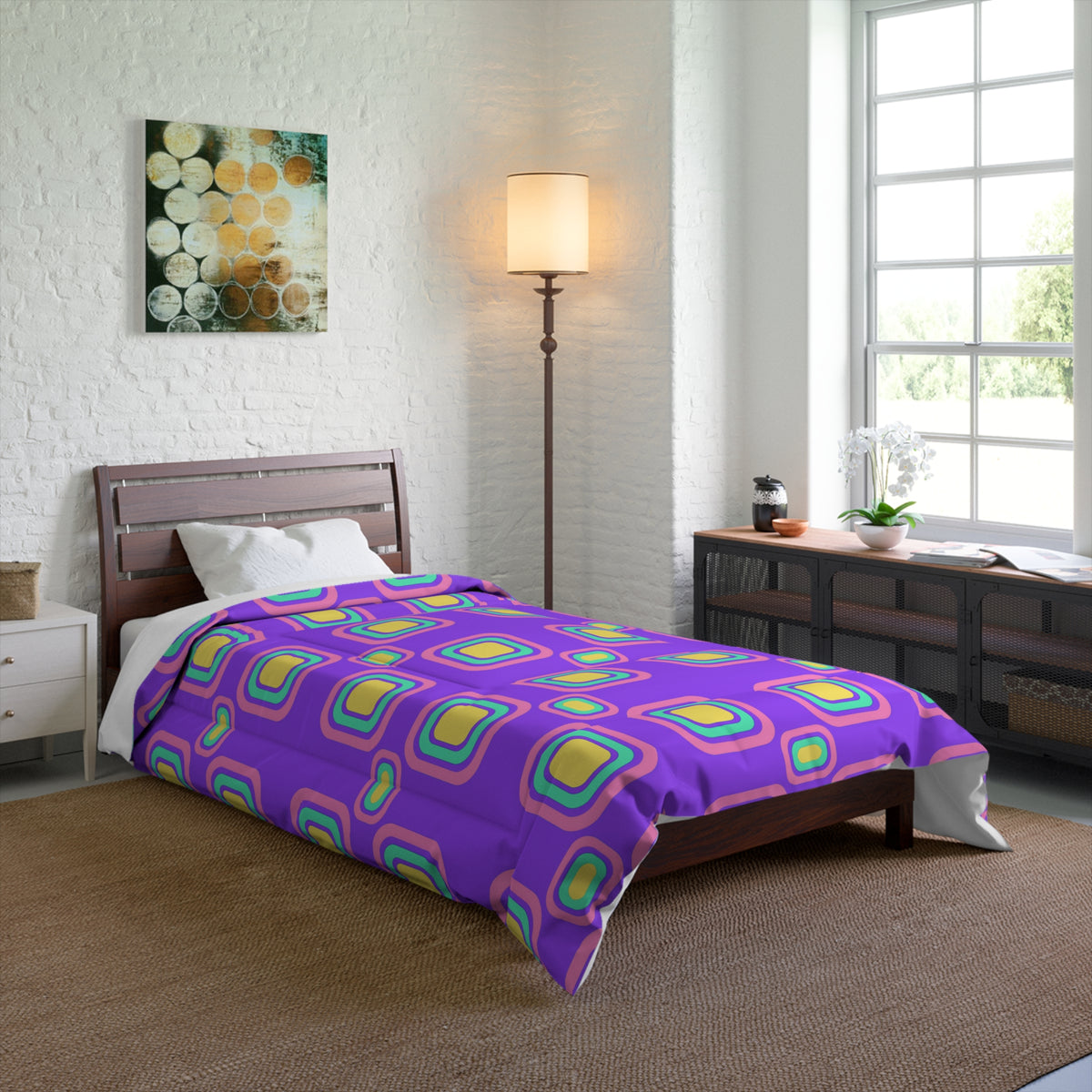 Big Ripple Squares Comforter – Candy Pastel on Grape