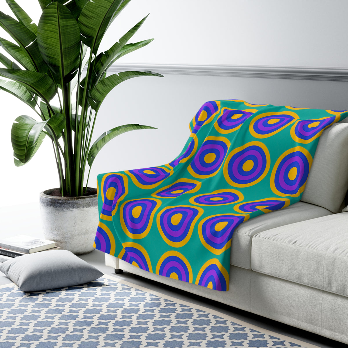 Mega Ring Grid Sherpa Fleece Blanket – Peacock Jewel