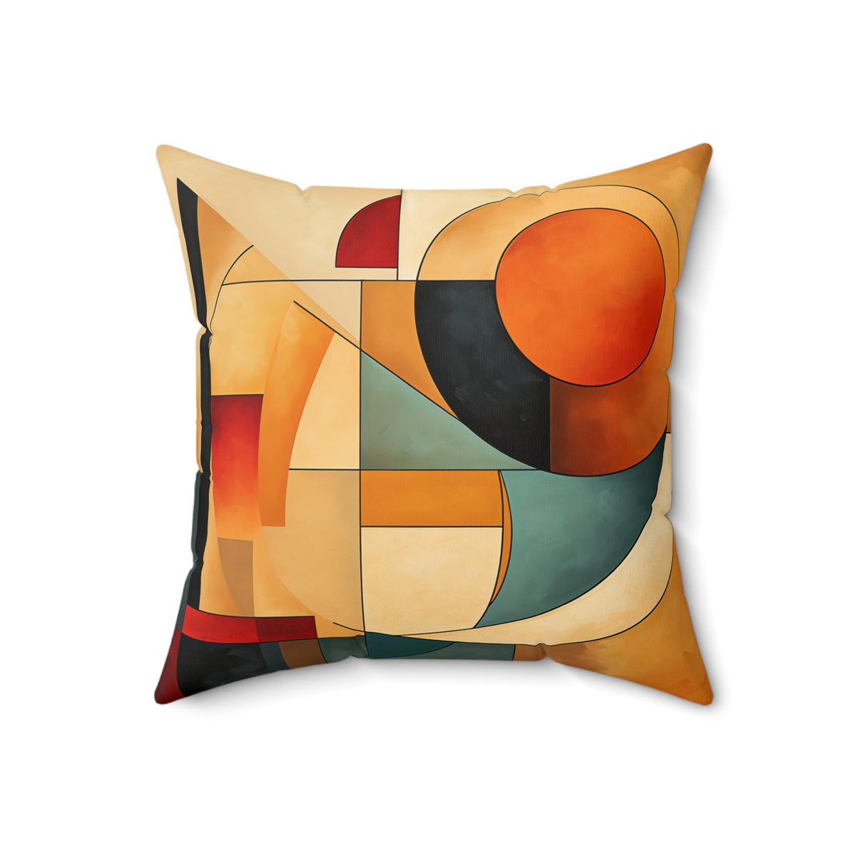 Bauhaus Moon Blocks Faux Suede Cushion – Mid-Century Geometric Art