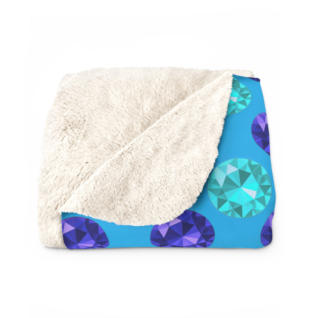Half-Drop Gem Grid Sherpa Fleece Blanket – Ice Jewel