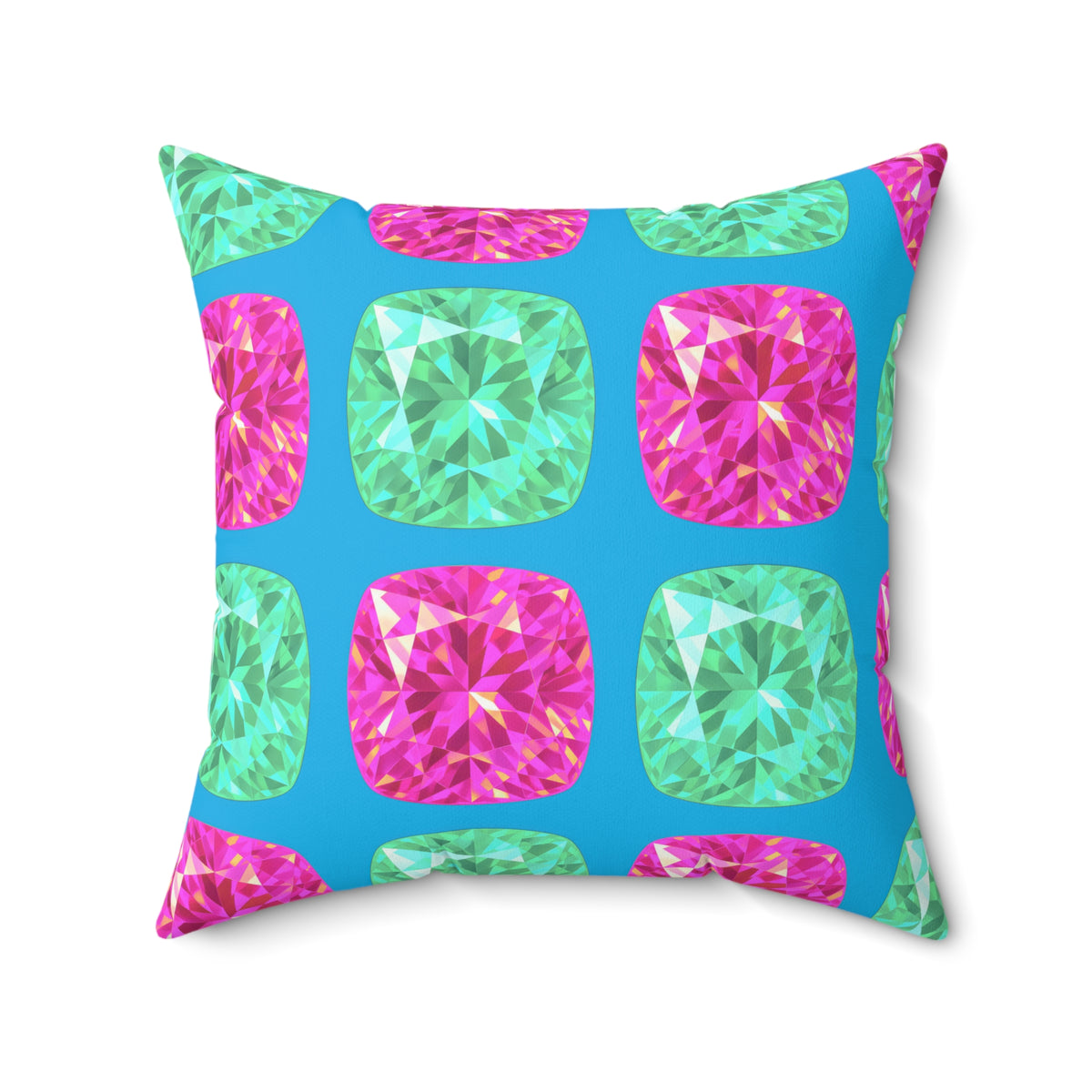 Giant Cut Gem Grid Faux Suede Cushion – Ice Jewel