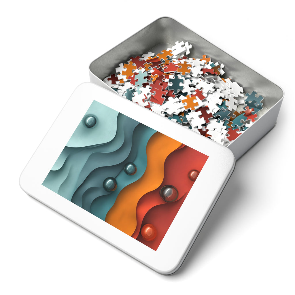 Teal Coral Waves Jigsaw Puzzle with Tin – Sculpted Wave Abstract