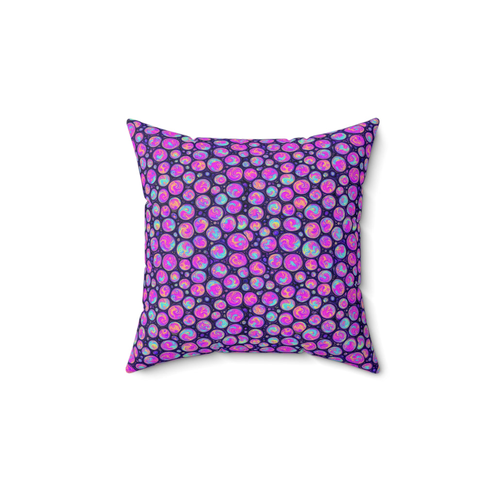 Opal Bubble Cells Faux Suede Cushion – Holographic-Look Fluid Art Pattern