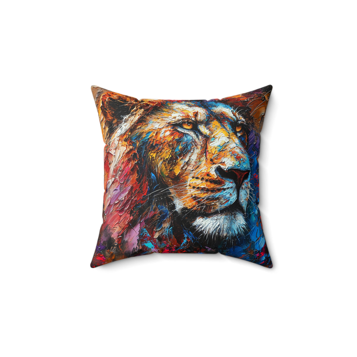 Rainbow Lion Faux Suede Cushion – Expressive Painterly Art