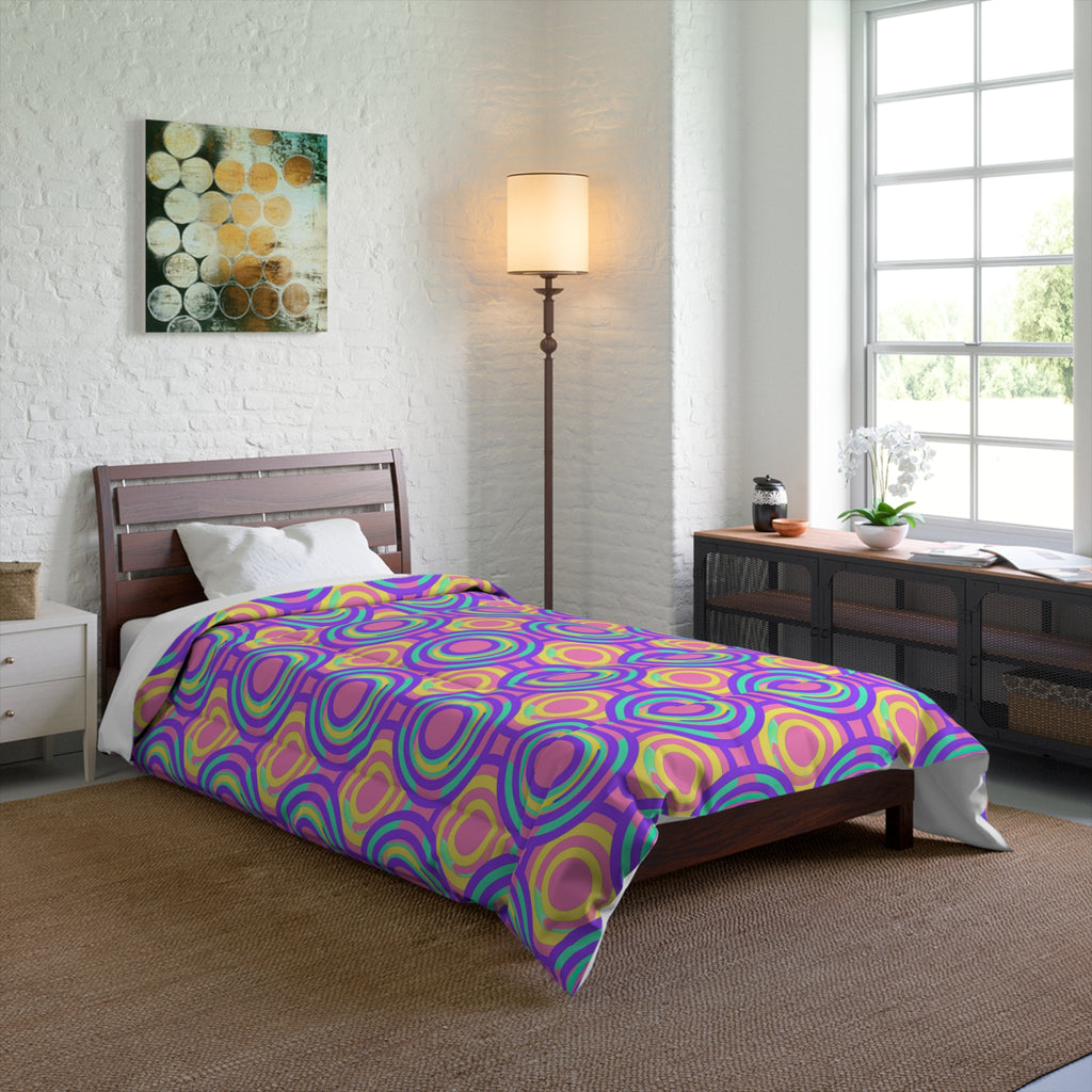 Interlocking Ring Ripples Comforter – Candy Pastel on Grape