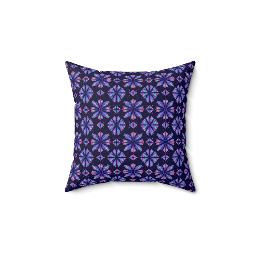 Crystal Bloom Kaleidoscope Faux Suede Cushion – Holographic-Look Geometric Pattern