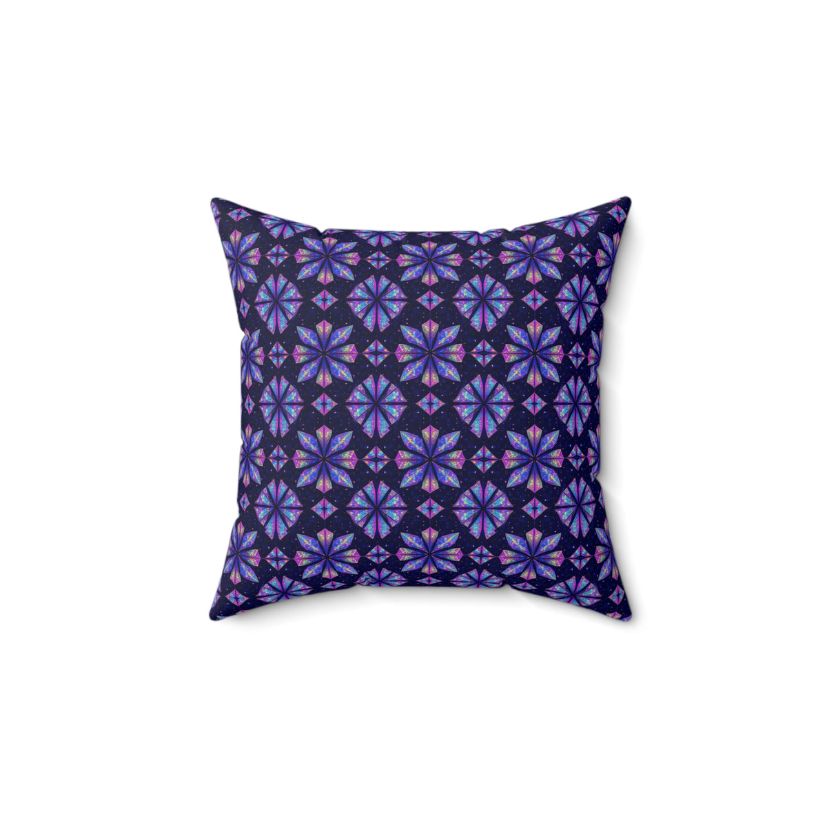 Crystal Bloom Kaleidoscope Faux Suede Cushion – Holographic-Look Geometric Pattern