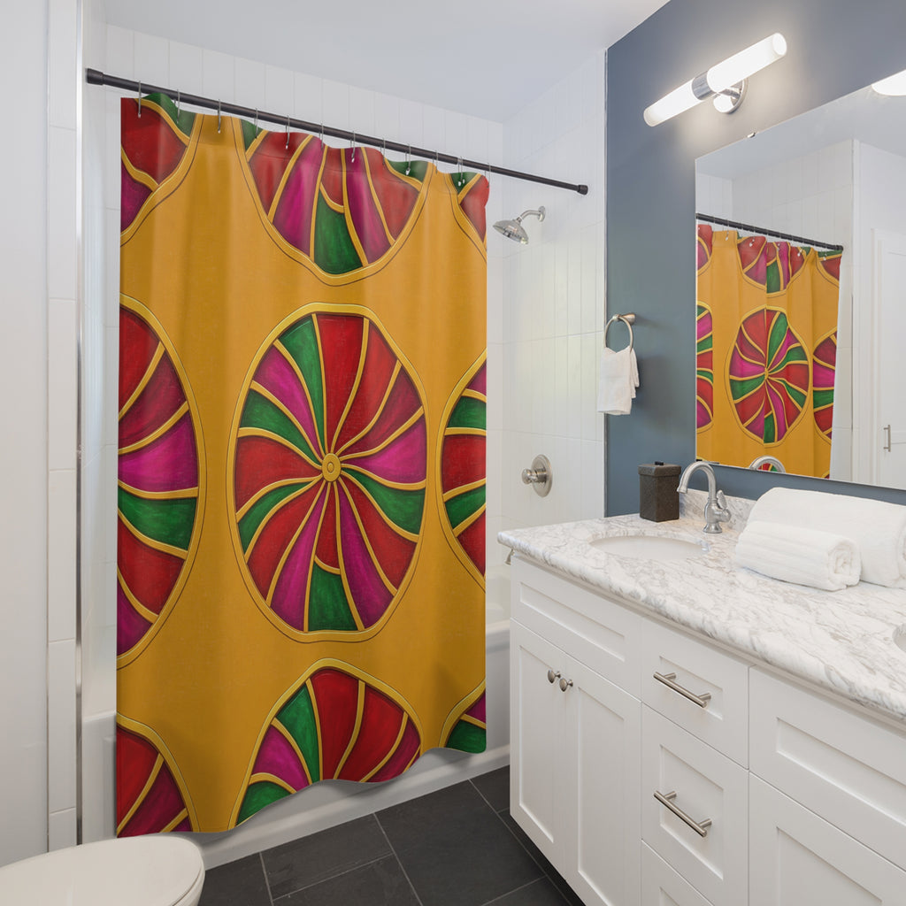 Grand Kaleido Jewel Wheels Shower Curtain – Kaleidoscopic Medallion Pattern