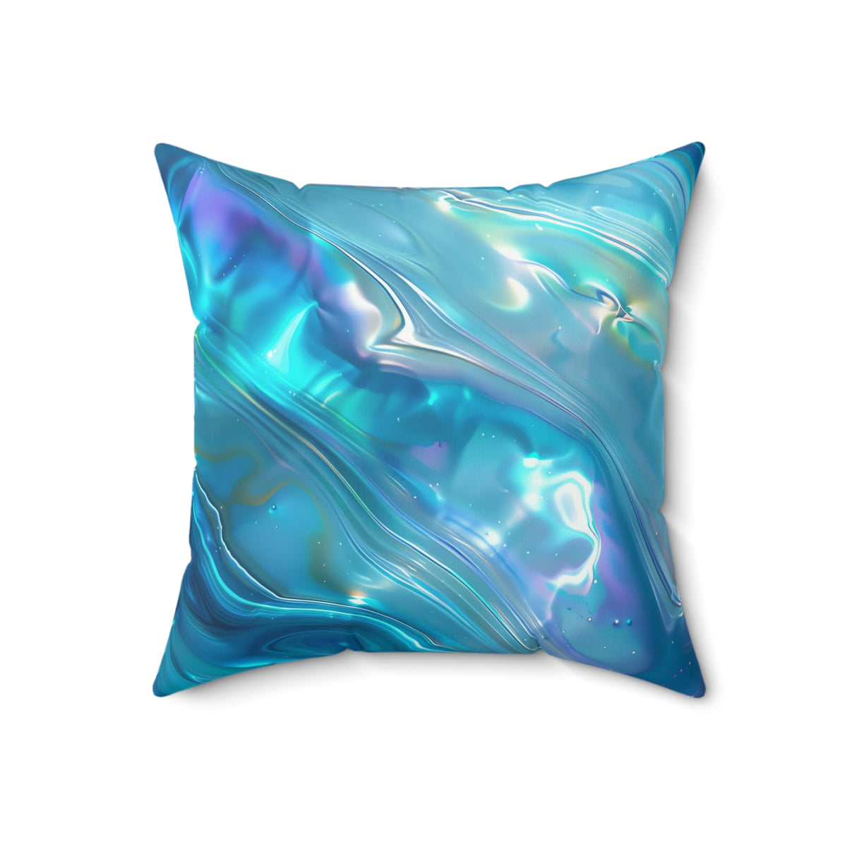 Aqua Holographic Ripple Faux Suede Cushion – Holographic-Look Abstract