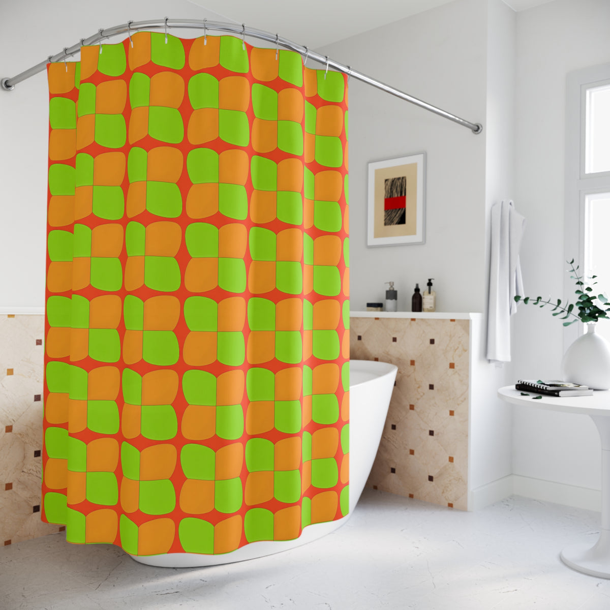 Bold Bulge Checker Shower Curtain – Hot Citrus
