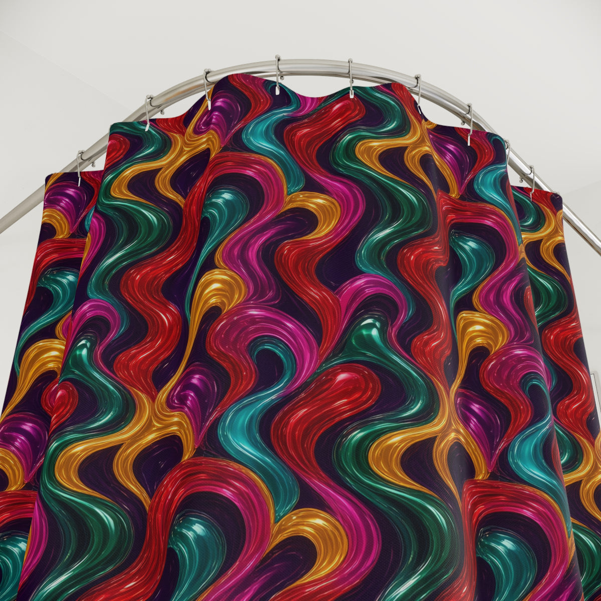 Molten Candy Ribbons Shower Curtain – Psychedelic Pop Pattern