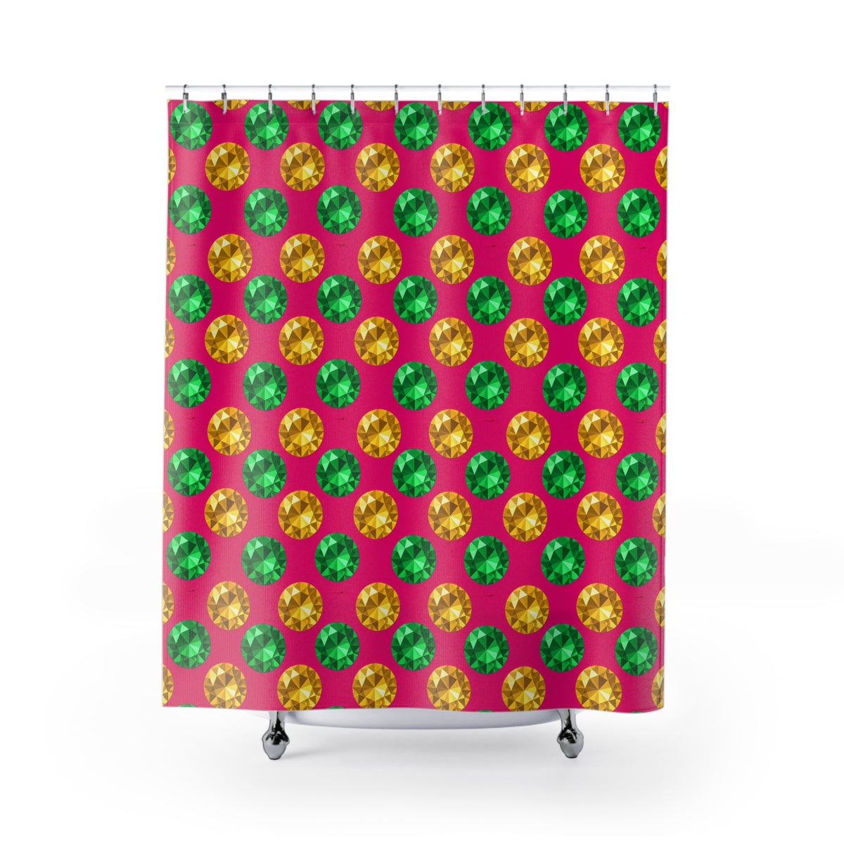 Half-Drop Gem Grid Shower Curtain – Faceted Gem Geometric Pattern