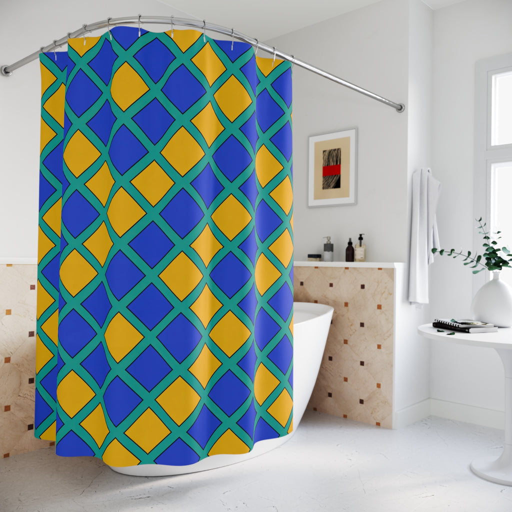 Harlequin Gold Grid Shower Curtain – Peacock Jewel