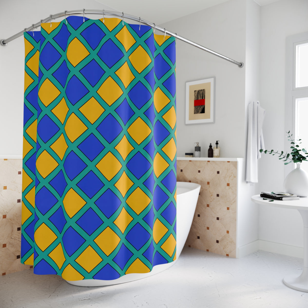 Harlequin Gold Grid Shower Curtain – Peacock Jewel