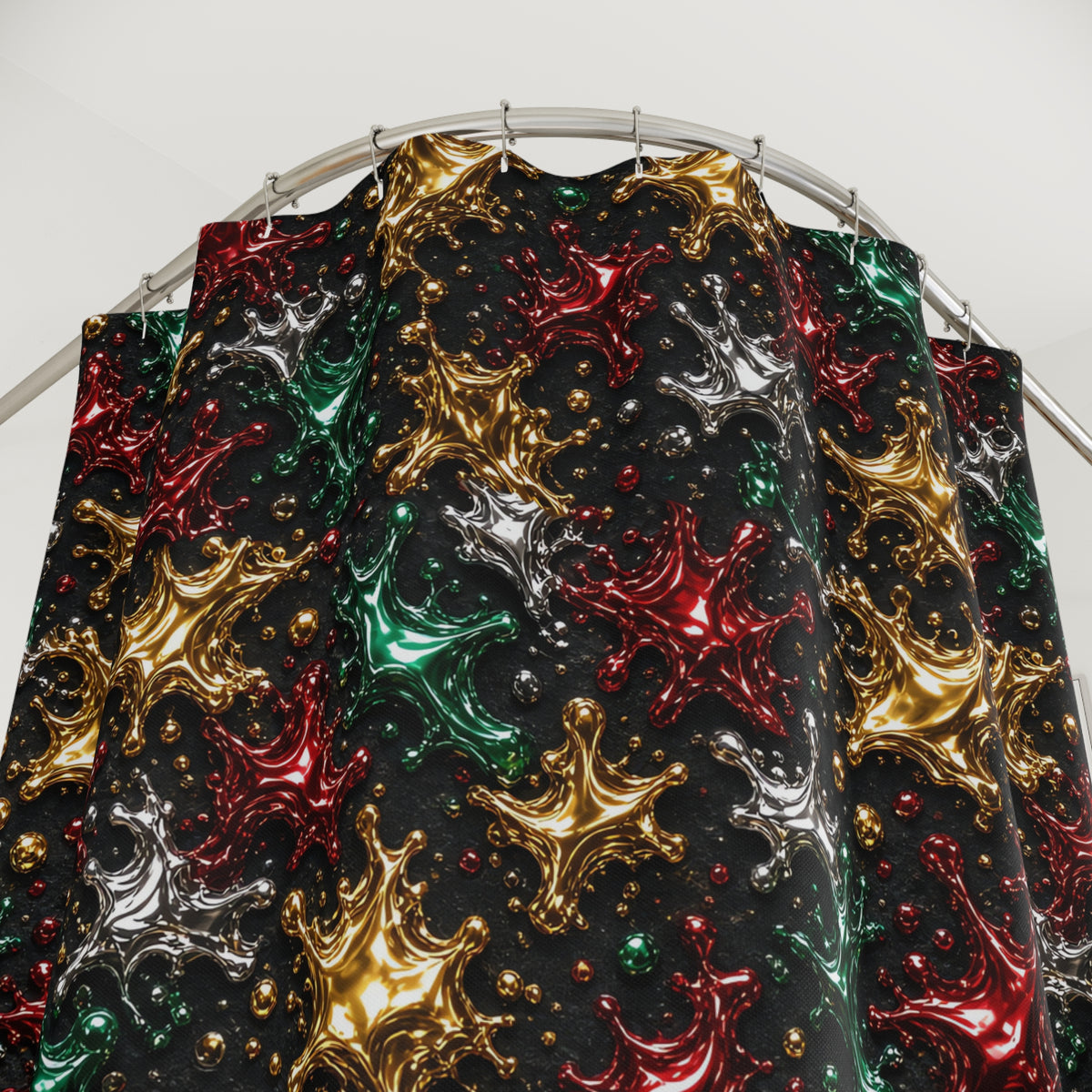 Chrome Splash Confetti Shower Curtain – Liquid Chrome Pattern