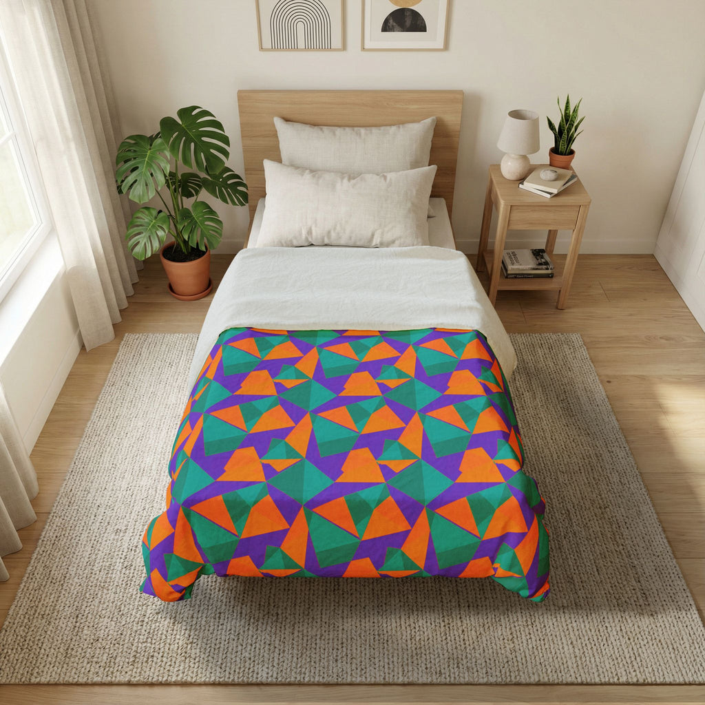 Faceted Gold Panels Cotton Duvet Cover – Peacock Jewel