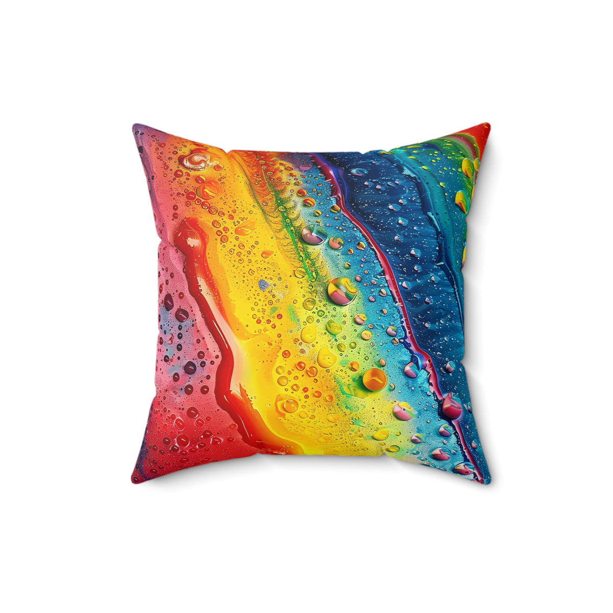 Rainbow Droplet Flow Faux Suede Cushion – Fluid Abstract Art