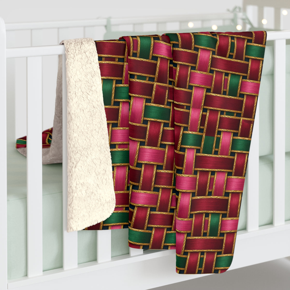 Ribbon Weave Sherpa Fleece Blanket – Holographic-Look Geometric Pattern