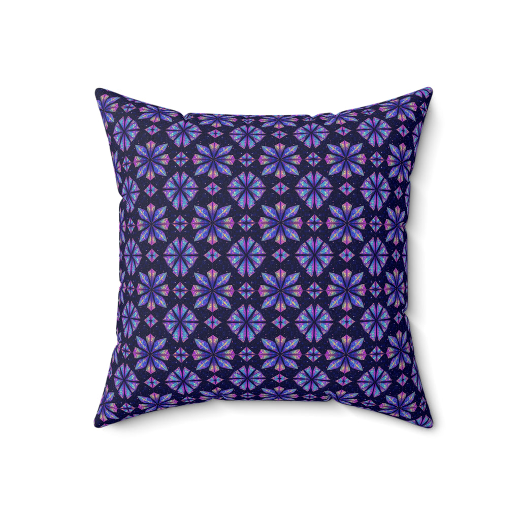 Crystal Bloom Kaleidoscope Faux Suede Cushion – Holographic-Look Geometric Pattern