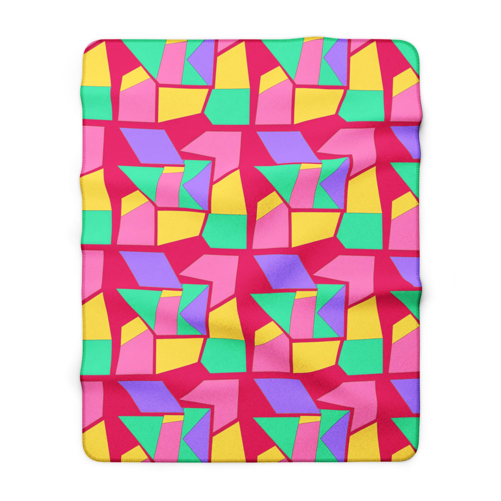 Cubist Block Quilt Sherpa Fleece Blanket – Candy Pop on Raspberry