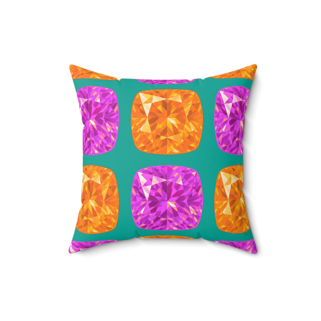 Giant Cut Gem Grid Faux Suede Cushion – Peacock Jewel